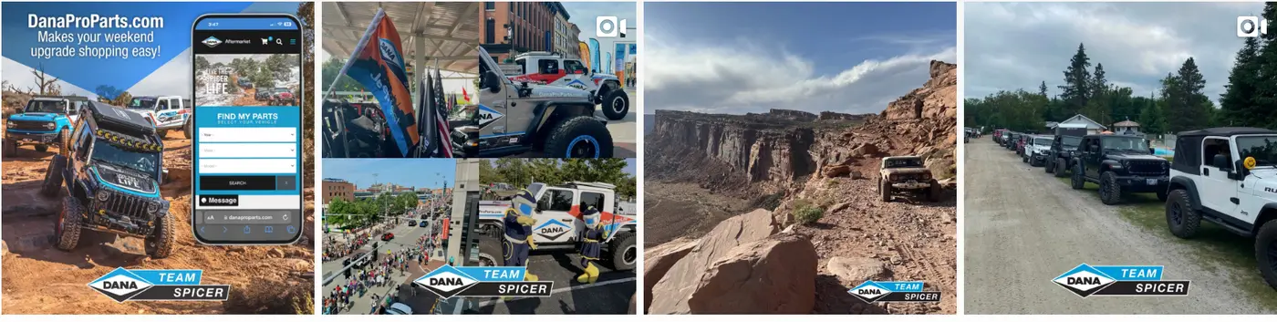 Team Spicer Instagram photos: Dana-equipped Jeeps on the trail, event coverage, and the DanaProParts mobile storefront